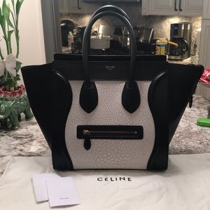 Celine Black and White Mini Luggage Tote Bag